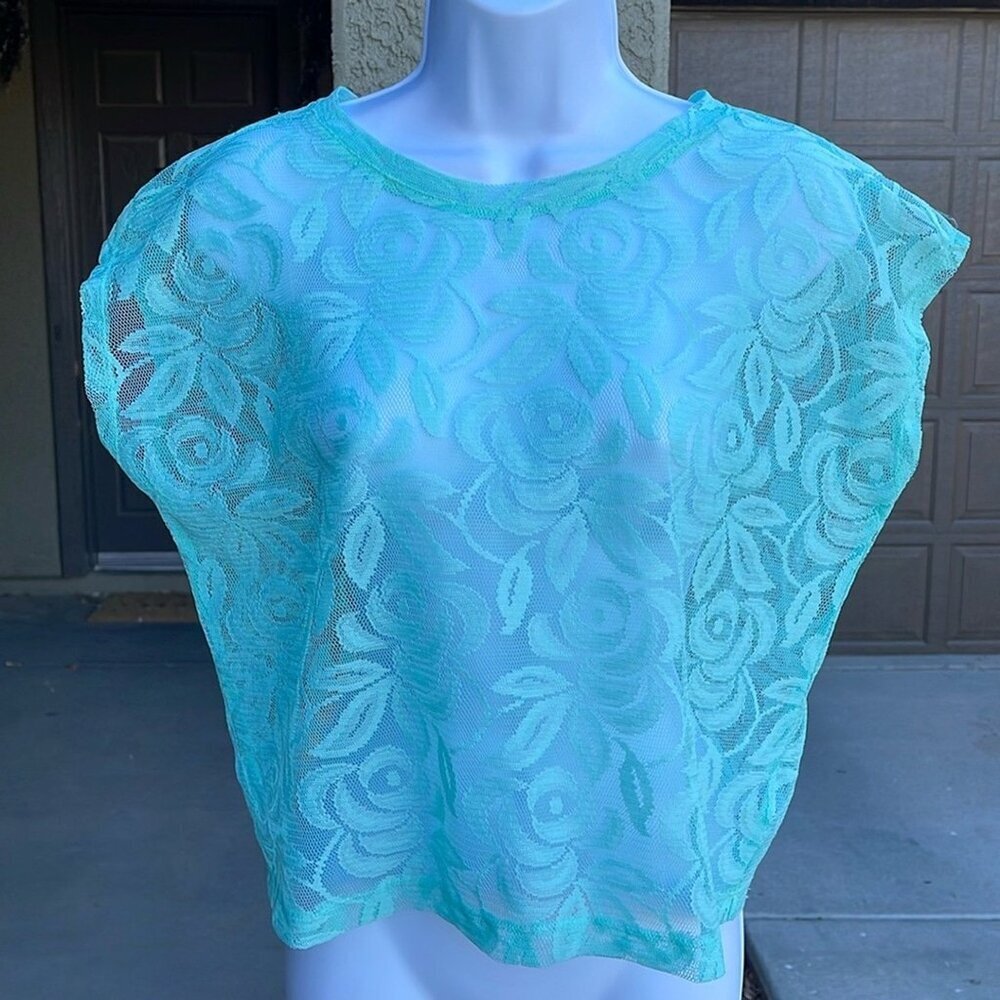 No.124 Forever 21 Sheer Lace Top - Aqua